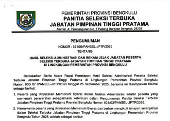 Ini Dia Daftar Nama Peserta Lolos Administrasi Lelang Jabatan Eselon II Pemprov Bengkulu