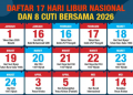 Pemerintah Tetapkan Jadwal Libur Nasional dan Cuti Bersama Tahun 2026, Ini Detail Rinciannya