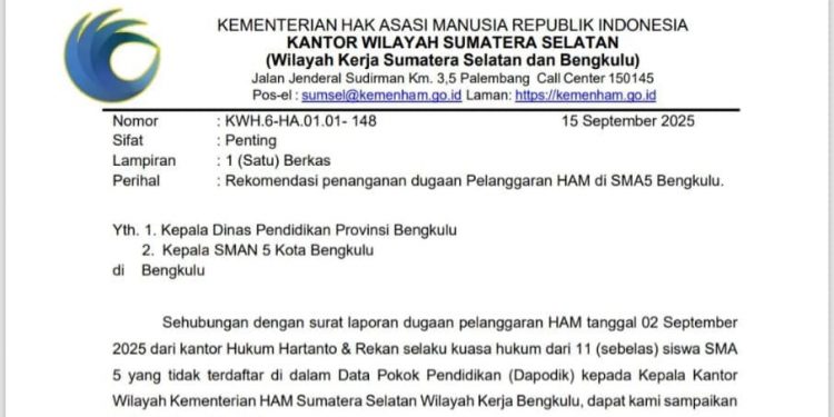 Kemenham Resmi Keluarkan Rekomendasi Terkait Kisruh 11 Siswa SMAN 5 Bengkulu