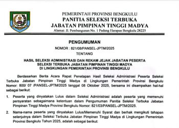 8 Pejabat Lolos Seleksi Administrasi Sekda Provinsi Bengkulu, Ada Nama Mantan Sekda Hingga Pejabat Pusat