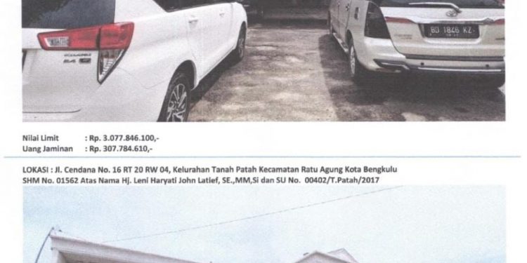 Kredit Macet Rp 5 Miliar, Bank Bengkulu Lelang Aset Anggota Aktif DPD RI