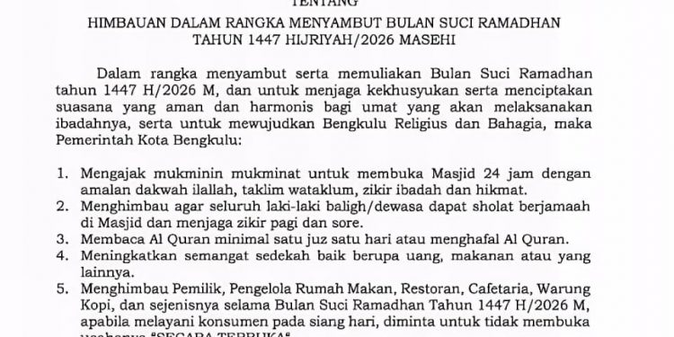 Terbitkan Surat Edaran, Walikota Imbau Masjid Buka 24 Jam, Rumah Makan Tak Layani Pembeli Disiang Hari